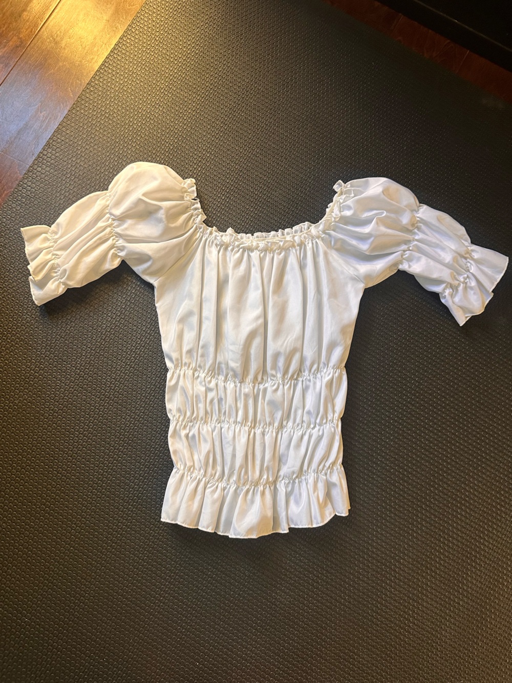Women's Ruched Synthetic/Satin Off-Shoulder Top in White